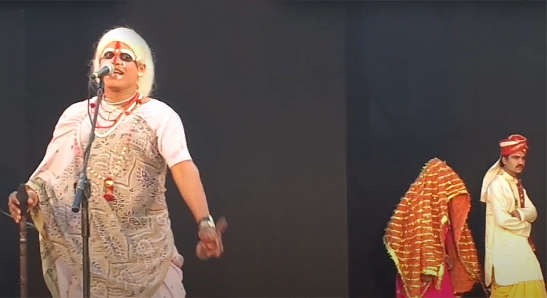 A scene from folk theatre Bohura Godhani and Netua Dayal Singh, Bihar.